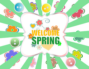 Image showing Welcome Spring Holiday Card. Welcome Spring Vector. Welcome Spring background. Spring Holiday Graphic. Welcome Spring Art. Spring Holiday Drawing