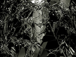 Image showing Pieces of destructed Shattered glass on white