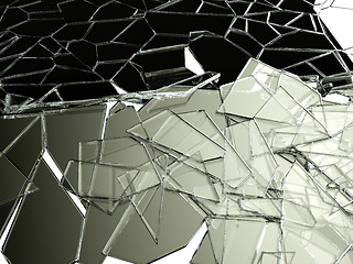 Image showing Pieces of splitted or cracked glass on white