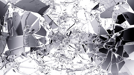 Image showing Pieces of splitted or cracked glass on white