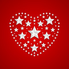 Image showing Heart symbol made of gray stars on red background