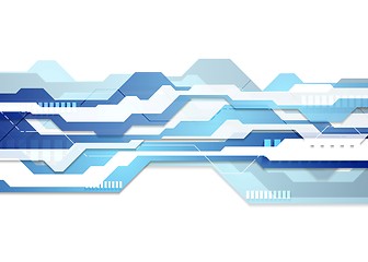 Image showing Blue and white tech geometric flyer background