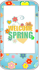 Image showing Welcome Spring Holiday Card. Welcome Spring Vector. Welcome Spring background. Spring Holiday Graphic. Welcome Spring Art. Spring Holiday Drawing