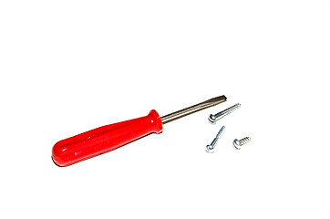 Image showing Red screwdriver and screws