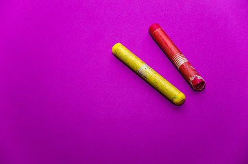 Image showing Two crayons on an empty paper