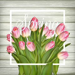 Image showing Tulips on a white wood background. EPS 10