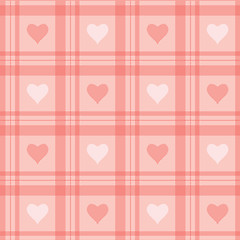 Image showing seamless background. Pink checkered wallpaper with hearts.