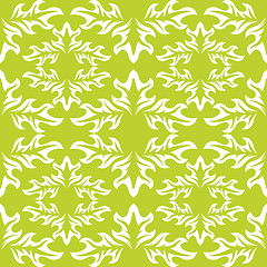Image showing seamless background. Green wallpaper with white leaf pattern