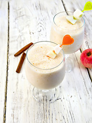 Image showing Jelly airy apple in wineglass on board