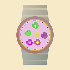 Image showing Smart watch with flat icons. Vector illustration.