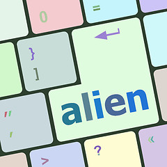 Image showing alien on computer keyboard key enter button vector illustration