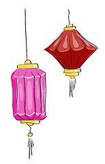 Image showing Vector drawing. Two Chinese lantern on a white background