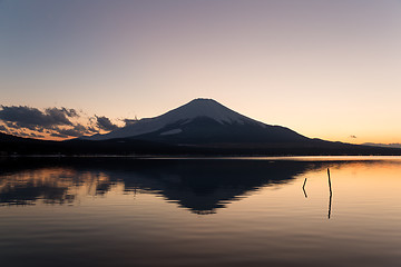 Image showing Mt. Fuji and lake at sunset