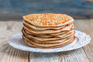 Image showing Stack of pancakes from wholegrain flour.