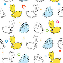 Image showing Vector seamless wallpaper. Easter bunnies on a white