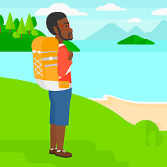 Image showing Man with backpack hiking.