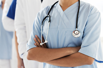 Image showing close up of african female nurse with stethoscope