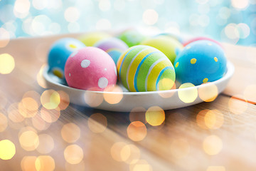 Image showing close up of colored easter eggs on plate