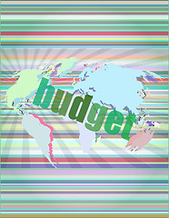 Image showing budget word on touch screen, modern virtual technology background vector illustration