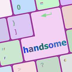 Image showing computer keyboard with words handsome on enter button vector illustration