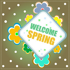 Image showing Welcome Spring Holiday Card. Welcome Spring Vector. Welcome Spring background. Spring Holiday Graphic. Welcome Spring Art. Spring Holiday Drawing