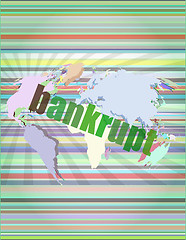 Image showing bankrupt word on touch screen, modern virtual technology background vector illustration