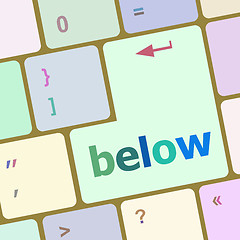 Image showing below word on keyboard key, notebook computer button vector illustration