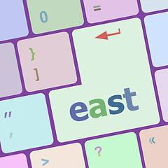 Image showing east word on computer pc keyboard key vector illustration