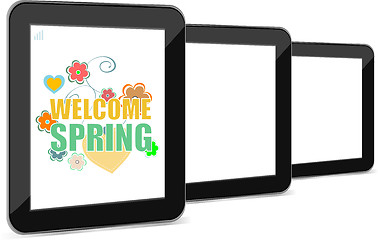 Image showing Welcome Spring Holiday Card. Welcome Spring Vector. Welcome Spring background. Spring Holiday Graphic. Welcome Spring Art. Spring Holiday Drawing