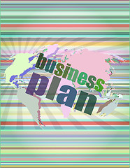 Image showing Management concept: business plan words on digital screen vector illustration
