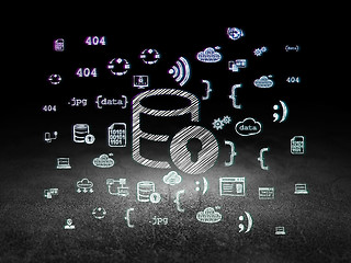 Image showing Database concept: Database With Lock in grunge dark room