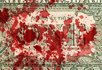 Image showing US one Dollar bill, close up, blood