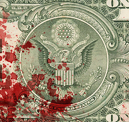 Image showing US one Dollar bill, close up, blood