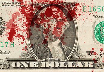 Image showing US one Dollar bill, close up, blood