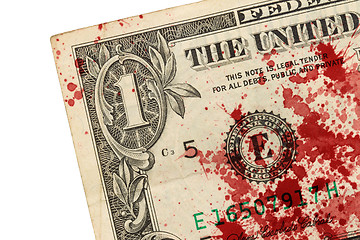 Image showing US one Dollar bill, close up, blood