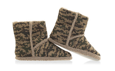 Image showing Warm slippers with camouflage print