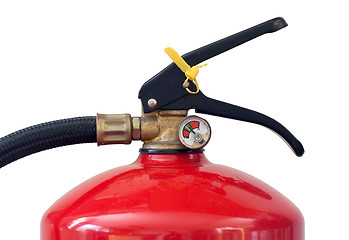 Image showing Dusty fire extinguisher fully charged, selective focus