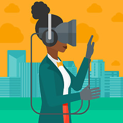 Image showing Woman wearing virtual reality headset.