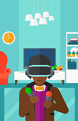 Image showing Man wearing virtual reality headset.