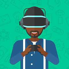 Image showing Man wearing virtual reality headset.