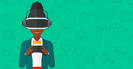 Image showing Woman wearing virtual reality headset.