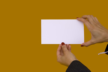 Image showing Hands showing a blank card