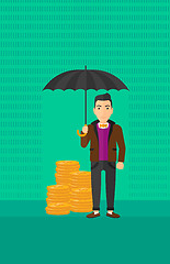 Image showing Man with umbrella protecting money.