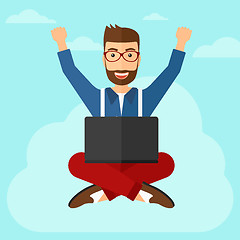 Image showing Man sitting on cloud with laptop.