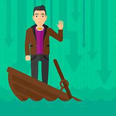 Image showing Businessman standing in sinking boat.