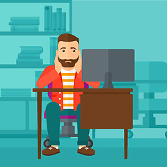 Image showing Tired employee sitting in office.