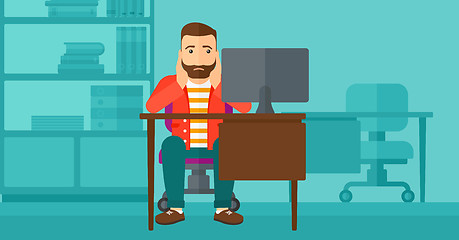 Image showing Tired employee sitting in office.