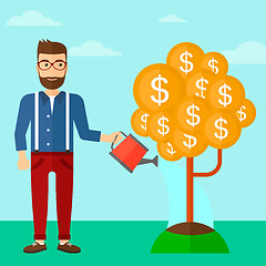 Image showing Man watering money tree.