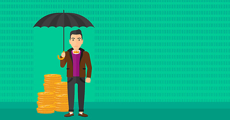 Image showing Man with umbrella protecting money.