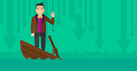 Image showing Businessman standing in sinking boat.